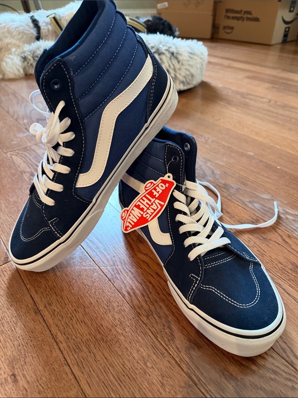 Vans Navy and White High-Top Skate Sneakers M8/W9